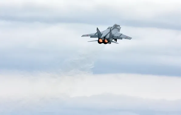 Картинка облака, взлет, истребитель-перехватчик, миг 31