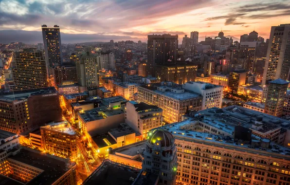 Закат, город, огни, здания, дома, вечер, San Francisco, Trey Ratcliff