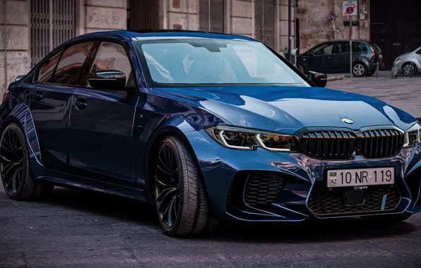 BMW, Blue, Render, Street, G20, BlackRims