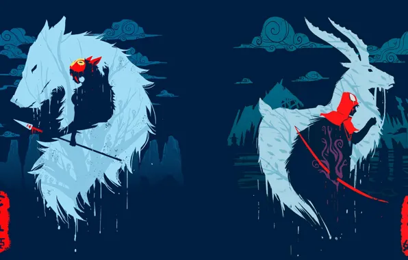 Аниме, арт, силуэты, Mononoke