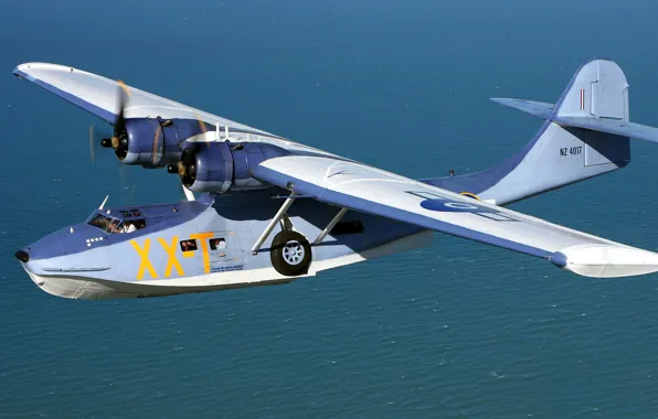 Море, полет, самолет, гидроплан, Consolidated, Catalina, PBY