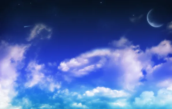 Картинка небо, облака, луна, небеса, moon, sky, nature, view
