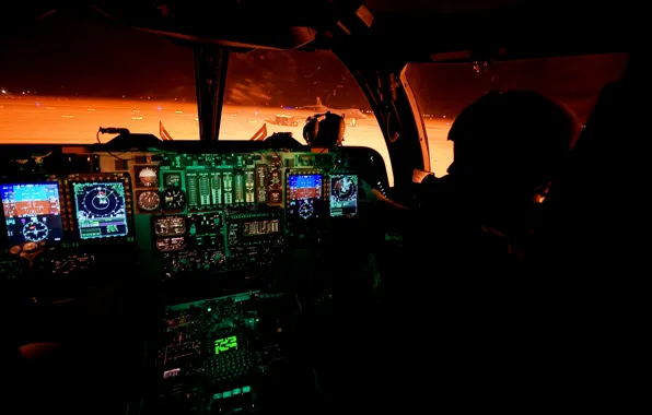 Картинка авиация, ночь, техника, кабина, США