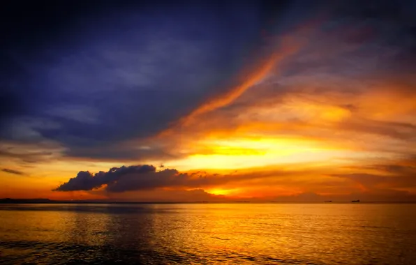 Море, небо, закат, корабли, горизонт, Венесуэла, Venezuela, Карибское море