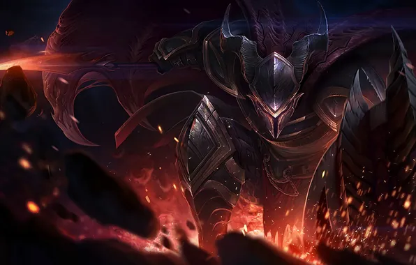 Меч, доспехи, рога, рыцарь, League of Legends, Лига Легенд, Pantheon