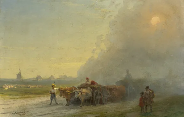 Пейзаж, картина, 1888, Иван Айвазовский, Повозки в Украинской Степи