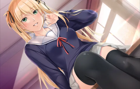 Девушка, парта, сидит, anime, art, Saenai Heroine no Sodatekata, Eriri Spencer Sawamura