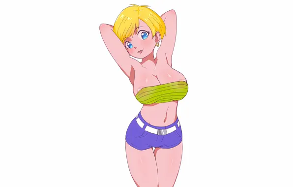 Girl, sexy, cleavage, shorts, boobs, anime, beautiful, short hair