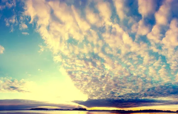 Картинка небо, облака, закат, природа, озеро, гладь