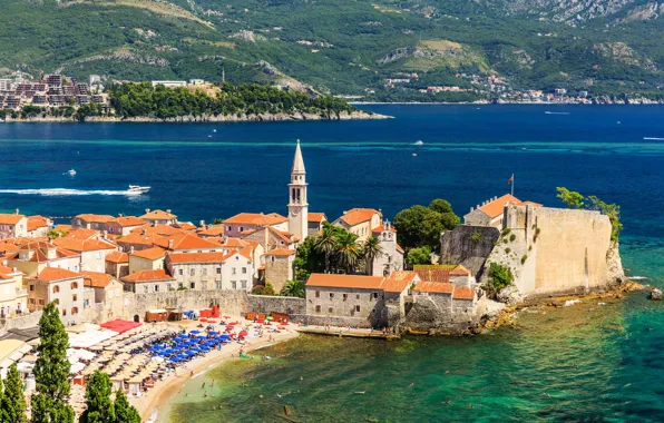 Пляж, Город, Дом, Залив, Побережье, Черногория, Budva