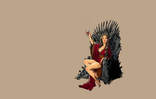 Картинка fantasy, vintage, pinup, minimalism, background, Game of Thrones, Cersei Lannister, throne