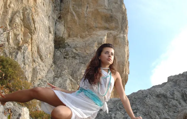 Rocks, White Dress, Beautiful Girl, Necklace