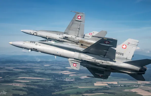 Картинка Горизонт, Истребитель, Пилот, ВВС Швейцарии, F/A-18 Hornet, Кокпит, HESJA Air-Art Photography