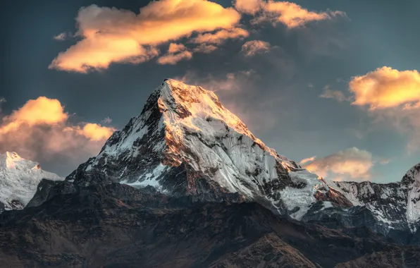 Картинка снег, гора, вершина, Nepal, Poon Hill
