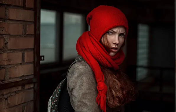 Картинка девушка, шапка, шарф, Георгий Чернядьев, Angry girl