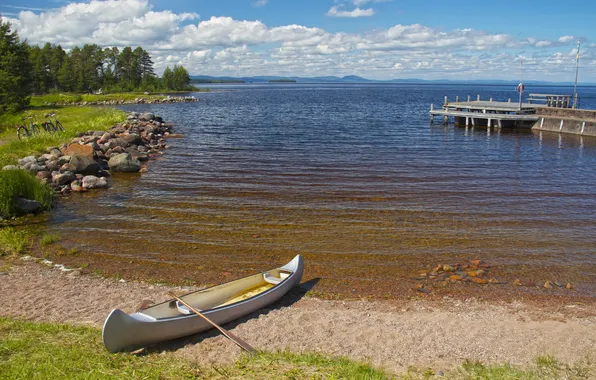 Картинка вода, природа, фото, побережье, лодка, Швеция, Dalarna