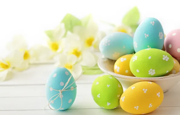 Картинка цветы, яйца, пасха, flowers, Easter, eggs, delicate, pastel