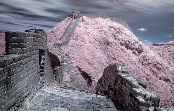 Пейзаж, стена, цвет, Great Wall of China