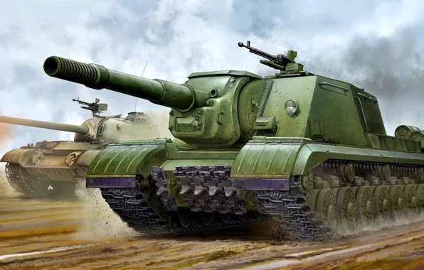 Картинка арт, САУ, Т-54, CCCP, модернизированная, Тяжёлая, Cоветская Армия, ИСУ-152К