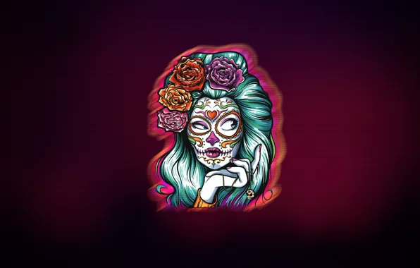 Девушка, Стиль, Лицо, Фон, Calavera, Día de los Muertos, Dia de los Muertos, Sugar Skull