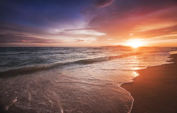 Картинка море, пляж, закат, beach, sea, sunset, seascape, beautiful