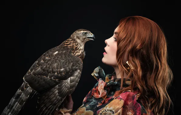 Woman, eagle, gaze