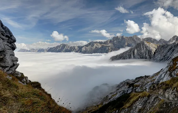 Картинка небо, облака, горы, вершины, Германия, Бавария, Альпы