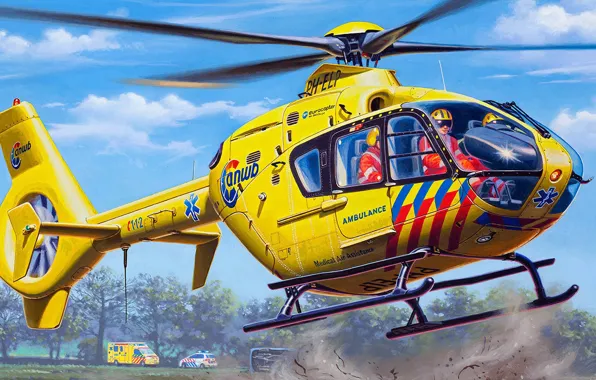 Рисунок, арт, Eurocopter, Airbus, EC135, Helicopters, многоцелевой легкий вертолет, транспортный вертолёт