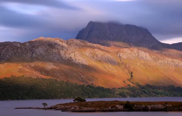 Картинка небо, деревья, горы, природа, озеро, вечер, Шотландия, Великобритания