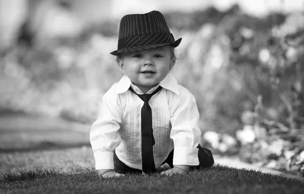 Шляпа, мальчик, малыш, галстук, рубашка