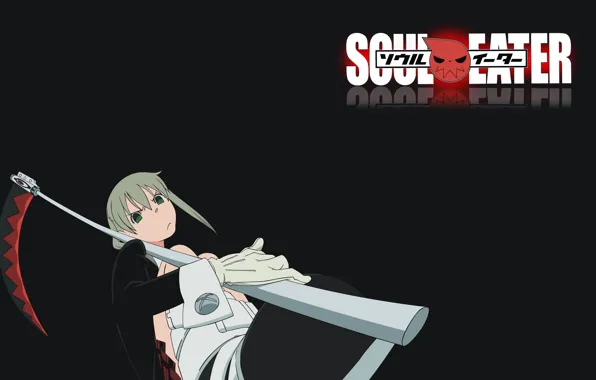 Девушка, оружие, аниме, коса, Пожиратель душ, чёрный фон, Soul Eater