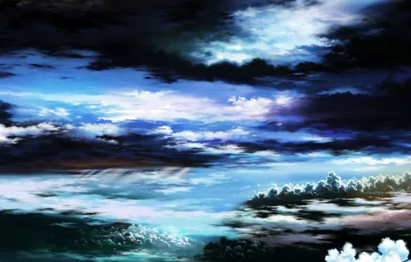 Картинка небо, звезды, облака, природа, арт, tsujiki