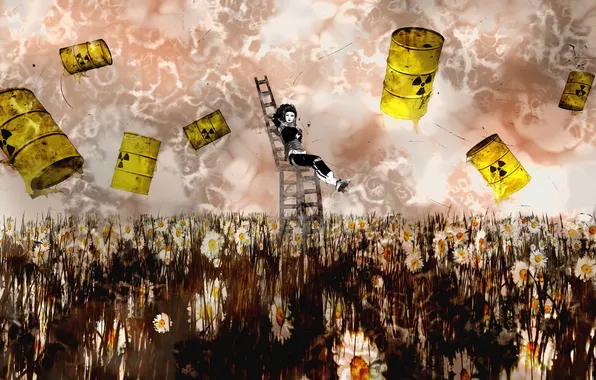 Поле, девушка, цветы