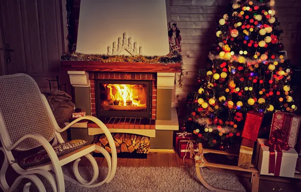 Картинка Новый Год, Рождество, камин, merry christmas, interior, decoration, christmas tree, holiday celebration