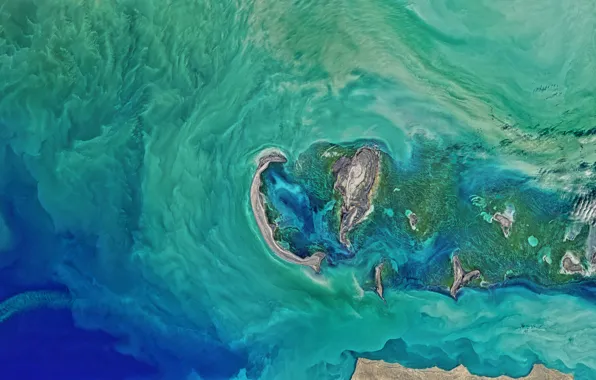 Картинка острова, космос, океан, планета, спутник, Земля, NASA, снимок