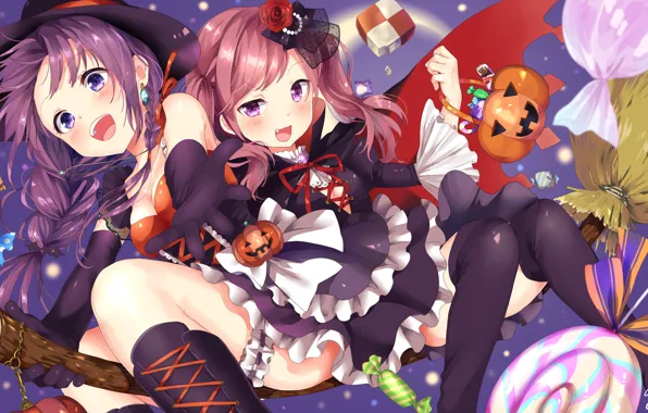 Картинка kawaii, happy, halloween, anime, funny, pumpkin, witch, bishojo