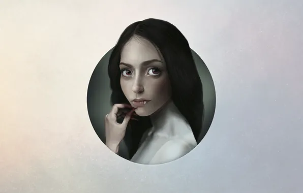 Девушка, Минимализм, Рисунок, Взгляд, Фон, Арт, Вампир, Vampire