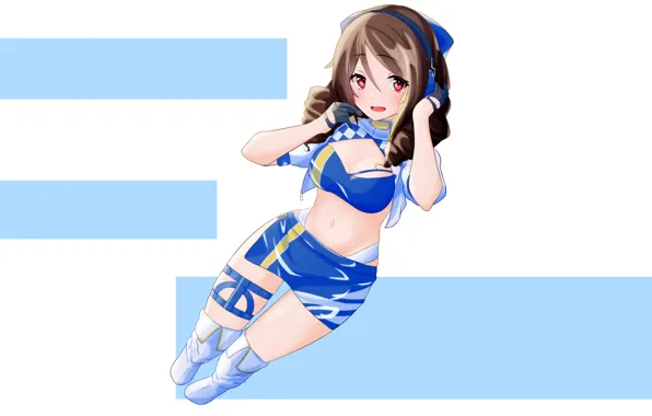 Girl, sexy, cleavage, thighhighs, long hair, brown hair, boobs, anime
