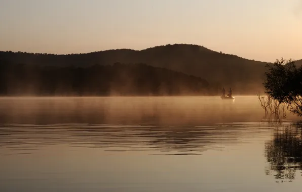 Картинка озеро, утро, рыбаки, Sunrise, South West Missouri, Table Rock Lake
