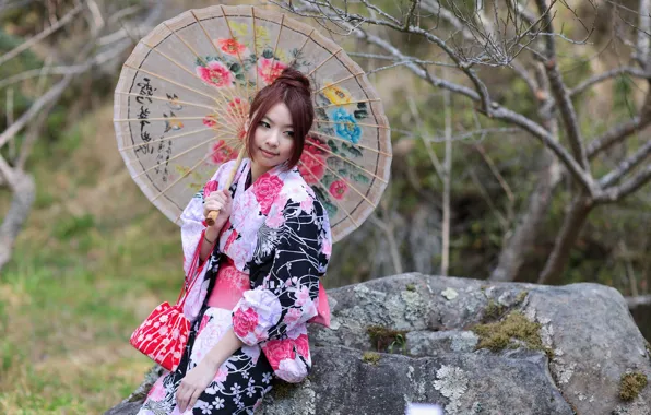 Девушка, стиль, зонт, наряд, girl, азиатка, style, umbrella
