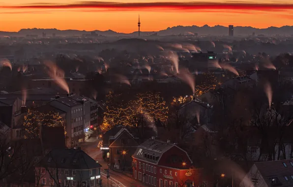 Panorama, longexposure, München, Morgens bei Sonnenaufgang