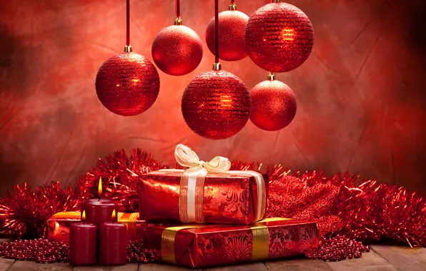 Картинка шарики, красный, праздник, новый год, рождество, Свечи