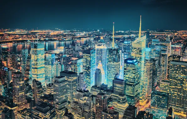 Ночь, огни, Нью-Йорк, вечер, New York
