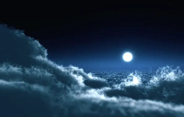 Картинка небо, облака, ночь, фото, луна, пейзажи