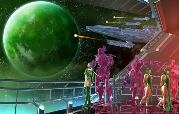 Robot, stars, spaceship, cosmos, planet, slave, The End of Amazonia
