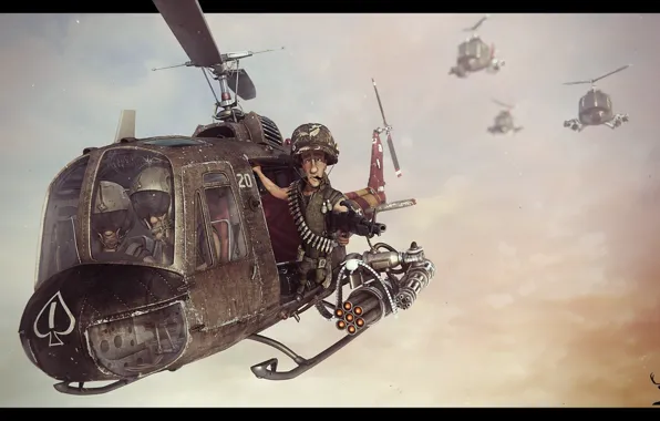 Картинка оружие, полёт, вертолёт, прикол, американский, art, Bell, US Army