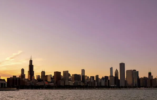 Город, яхты, United States, Illinois, панорамма, Chicago Skyline