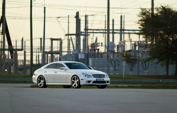 Дорога, белый, CLS, Mercedes, Benz, мерседес