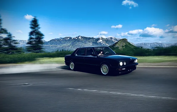 HDR, BMW, Drift, Clouds, Sky, Landscape, Mountain, Smoke