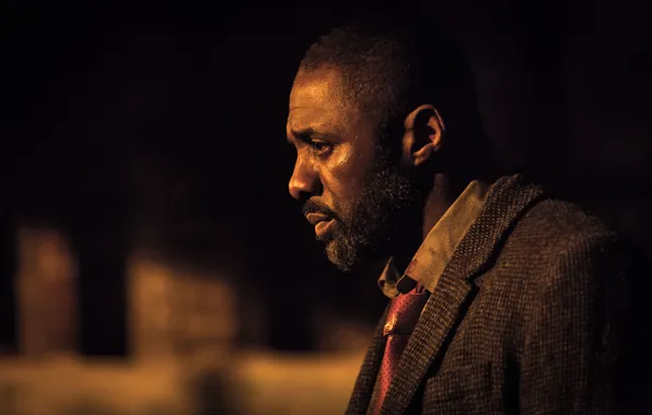 Галстук, профиль, сериал, рубашка, пальто, serial, luther, idris elba
